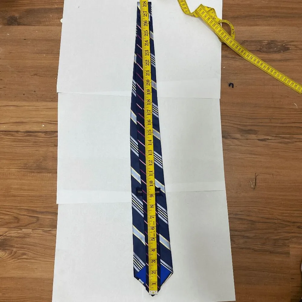 Vintage Tommy Hilfiger‎ 100% Silk Blue Yellow Striped Tie Preppy 90s